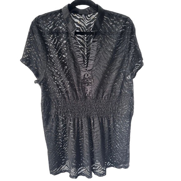Torrid Black Sheer Lace Smocked Waist Pullover Lagenlook Edgy Goth Blouse Top 1X - Picture 1 of 5